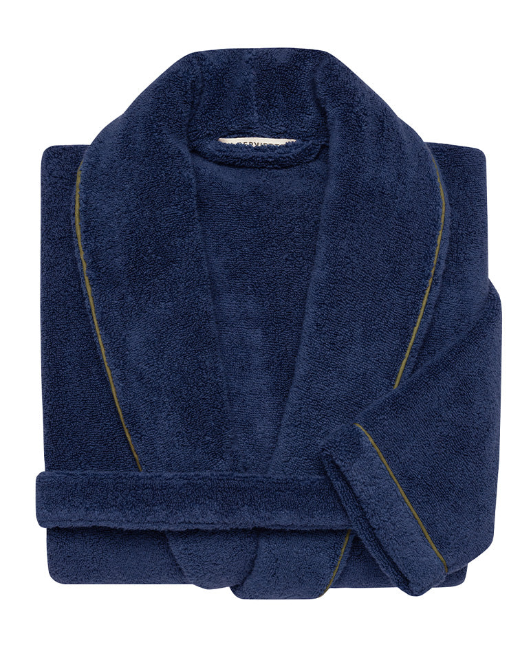 Peignoir éponge - Bleu Nuit liseré Kaki