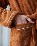 Peignoir Éponge Col Châle - Caramel Liseré Blanc