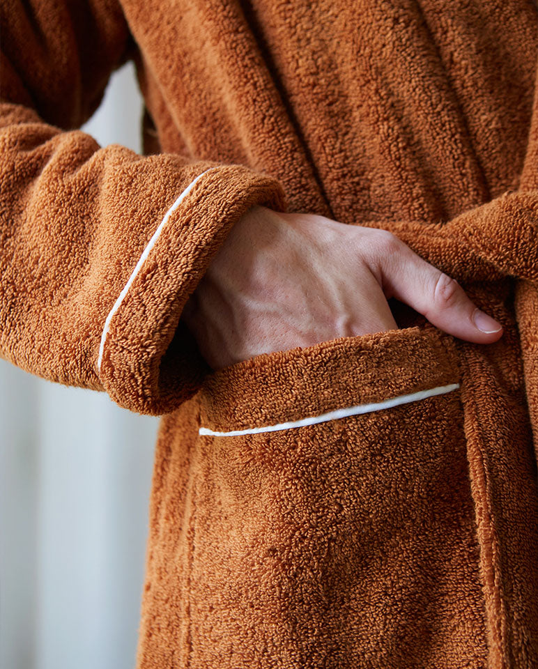 Peignoir Éponge Col Châle - Caramel Liseré Blanc