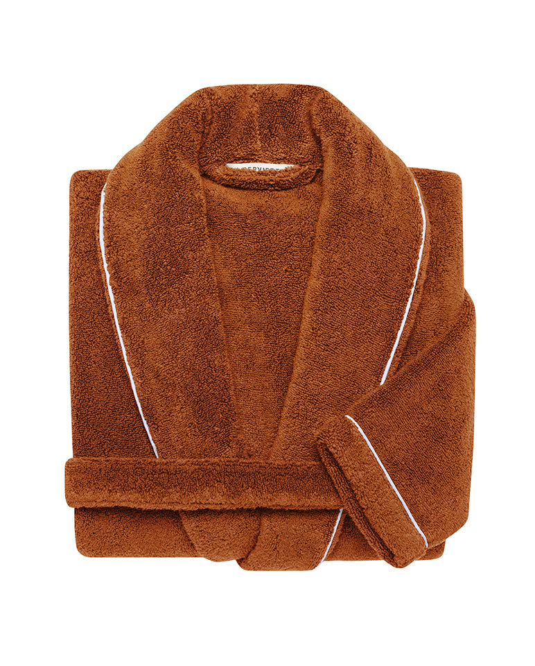 Peignoir Éponge Col Châle - Caramel Liseré Blanc