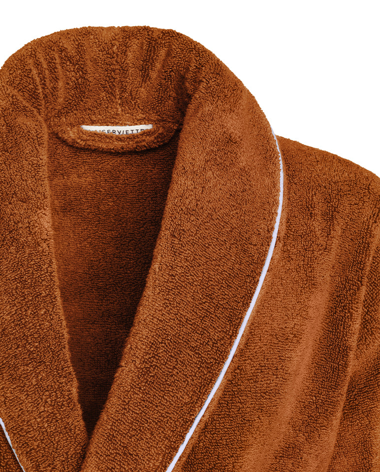 Peignoir Éponge Col Châle - Caramel Liseré Blanc