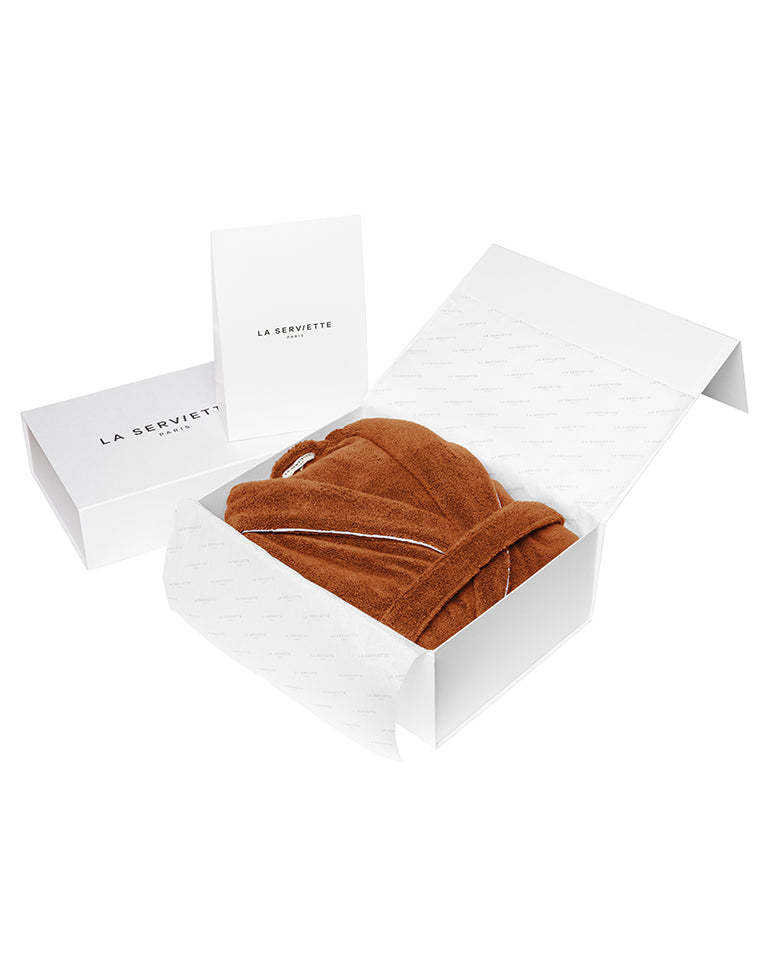 Peignoir Éponge Col Châle - Caramel Liseré Blanc