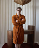 Peignoir Éponge Col Châle - Caramel Liseré Bleu Lavande