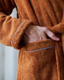 Peignoir Éponge Col Châle - Caramel Liseré Bleu Lavande