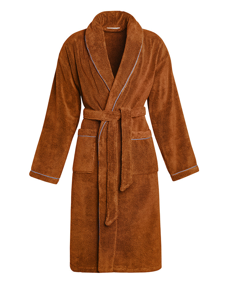 Peignoir Éponge Col Châle - Caramel Liseré Bleu Lavande