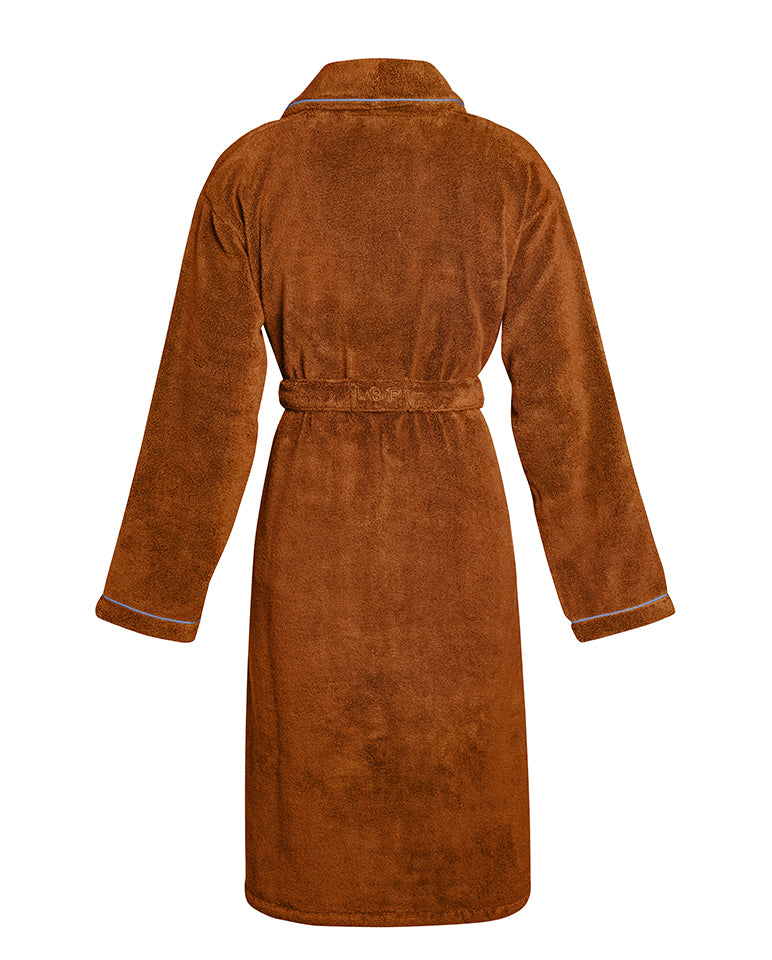 Peignoir Éponge Col Châle - Caramel Liseré Bleu Lavande