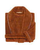 Peignoir Éponge Col Châle - Caramel Liseré Bleu Lavande