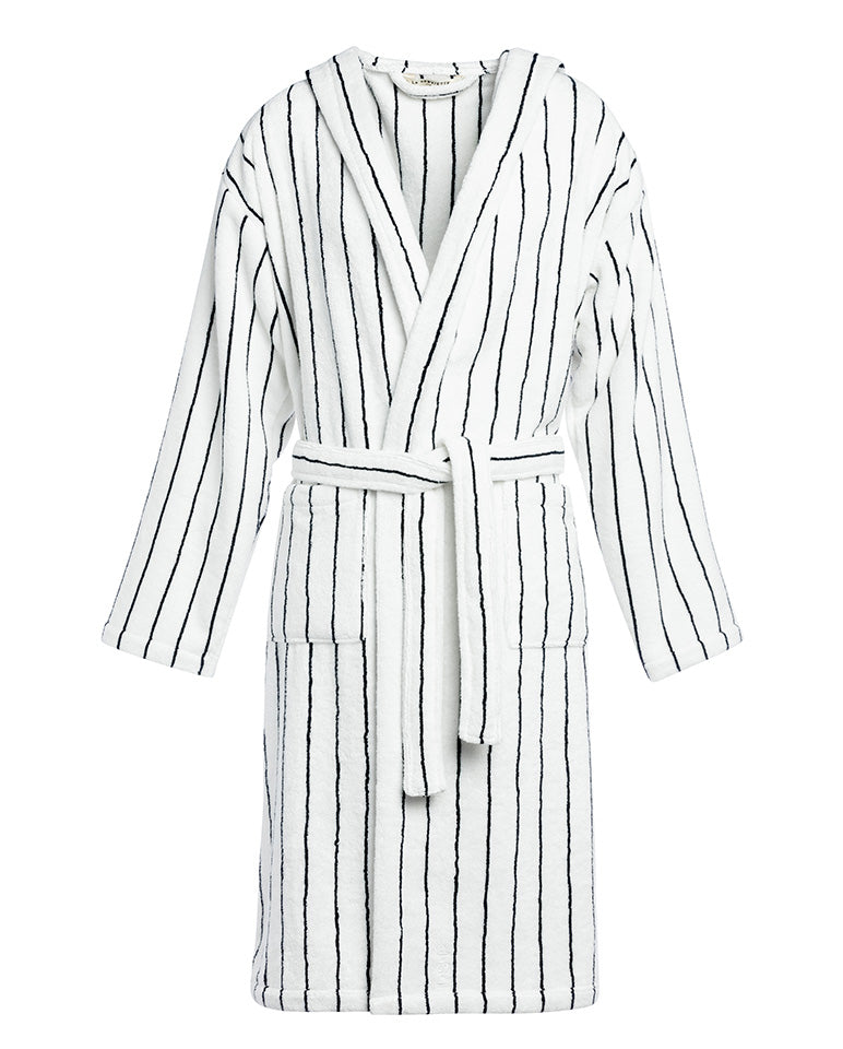 Peignoir à capuche éponge - Blanc rayé Noir