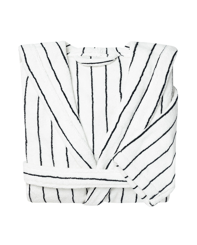 Peignoir à capuche éponge - Blanc rayé Noir