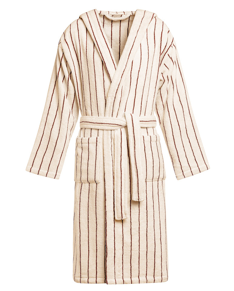 Peignoir À Capuche Éponge - Beige Rayé Brun