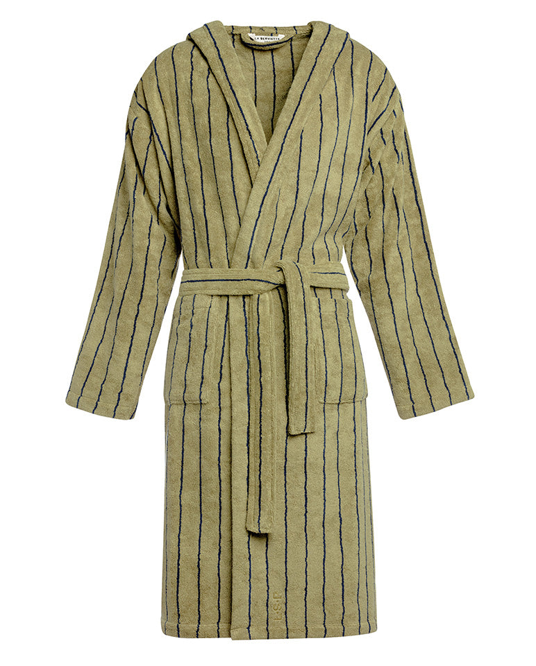 Peignoir à capuche éponge - Vert rayé Bleu