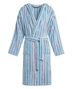 Accappatoio con Cappuccio in Spugna - Blu a Righe Rosse