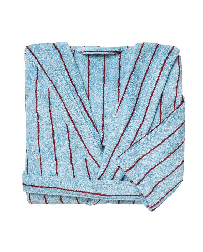 Accappatoio con Cappuccio in Spugna - Blu a Righe Rosse