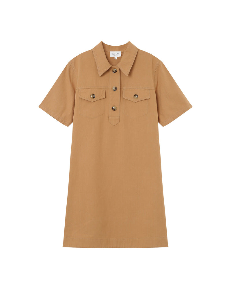 Vestido Corto Cuello Abotonado Camel Philine