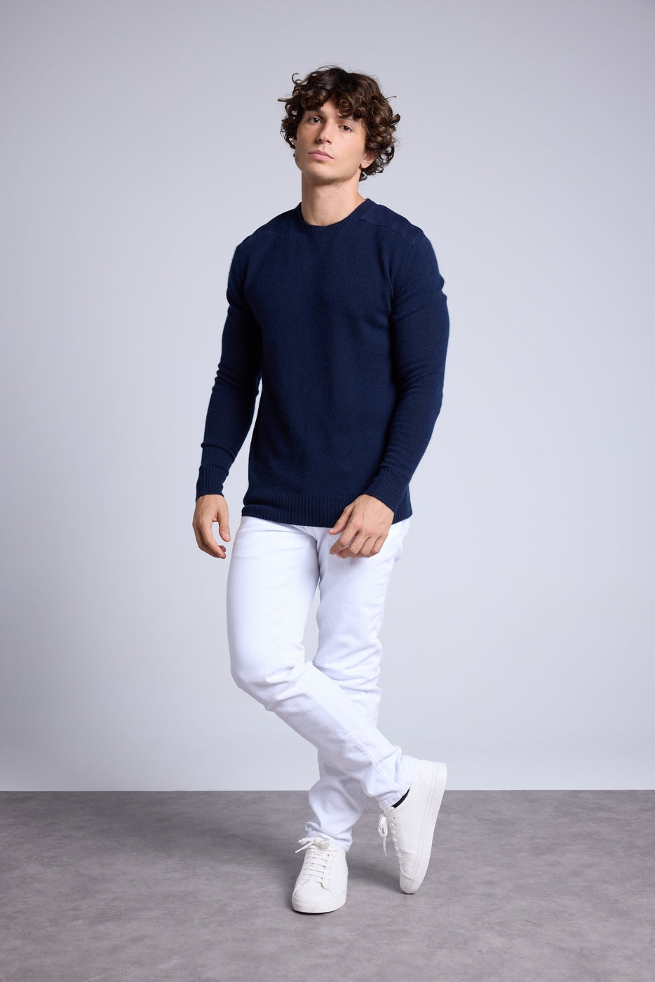 Pull Col Rond A Insert Effet Daim Philippe - Bleu Marine - Homme