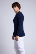 Pull Col Rond A Insert Effet Daim Philippe - Bleu Marine - Homme