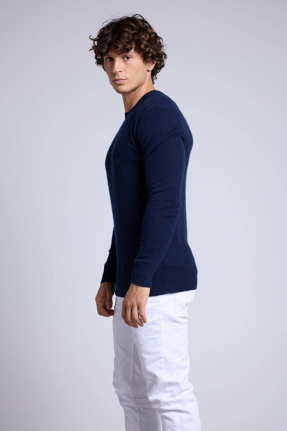Pull Col Rond A Insert Effet Daim Philippe - Bleu Marine - Homme