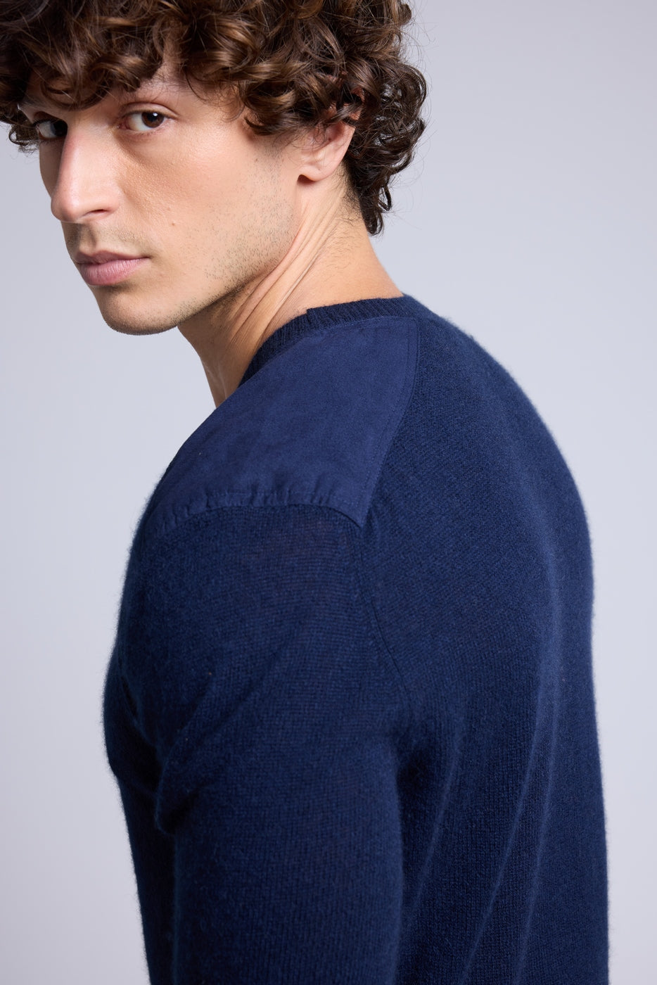 Pull Col Rond A Insert Effet Daim Philippe - Bleu Marine - Homme