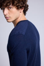 Pull Col Rond A Insert Effet Daim Philippe - Bleu Marine - Homme