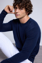 Pull Col Rond A Insert Effet Daim Philippe - Bleu Marine - Homme