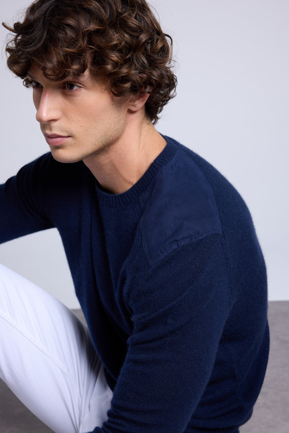 Pull Col Rond A Insert Effet Daim Philippe - Bleu Marine - Homme