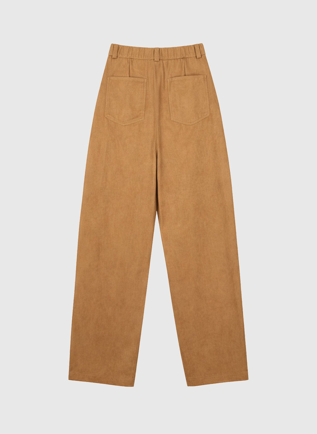 An'ge – Pantalon Philona Camel, wijde lichtbruine ribfluwelen broek, achteraanzicht