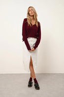 Jersey con cuello en V - Phoebe - Burdeos