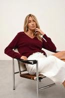 Jersey con cuello en V - Phoebe - Burdeos