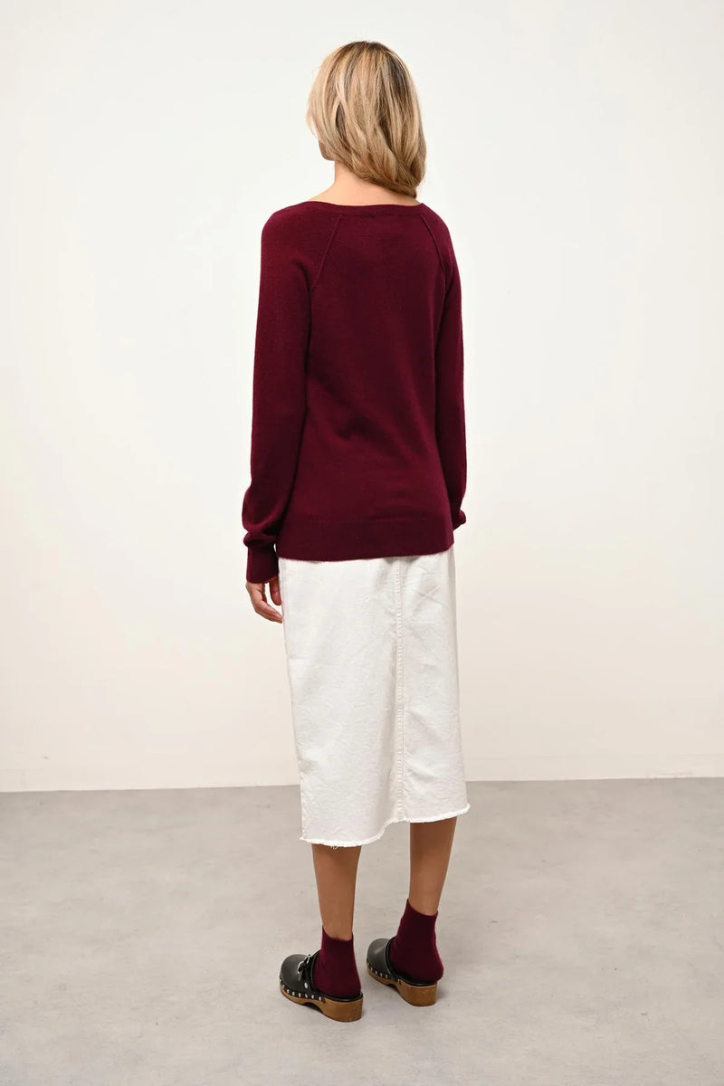 Jersey con cuello en V - Phoebe - Burdeos