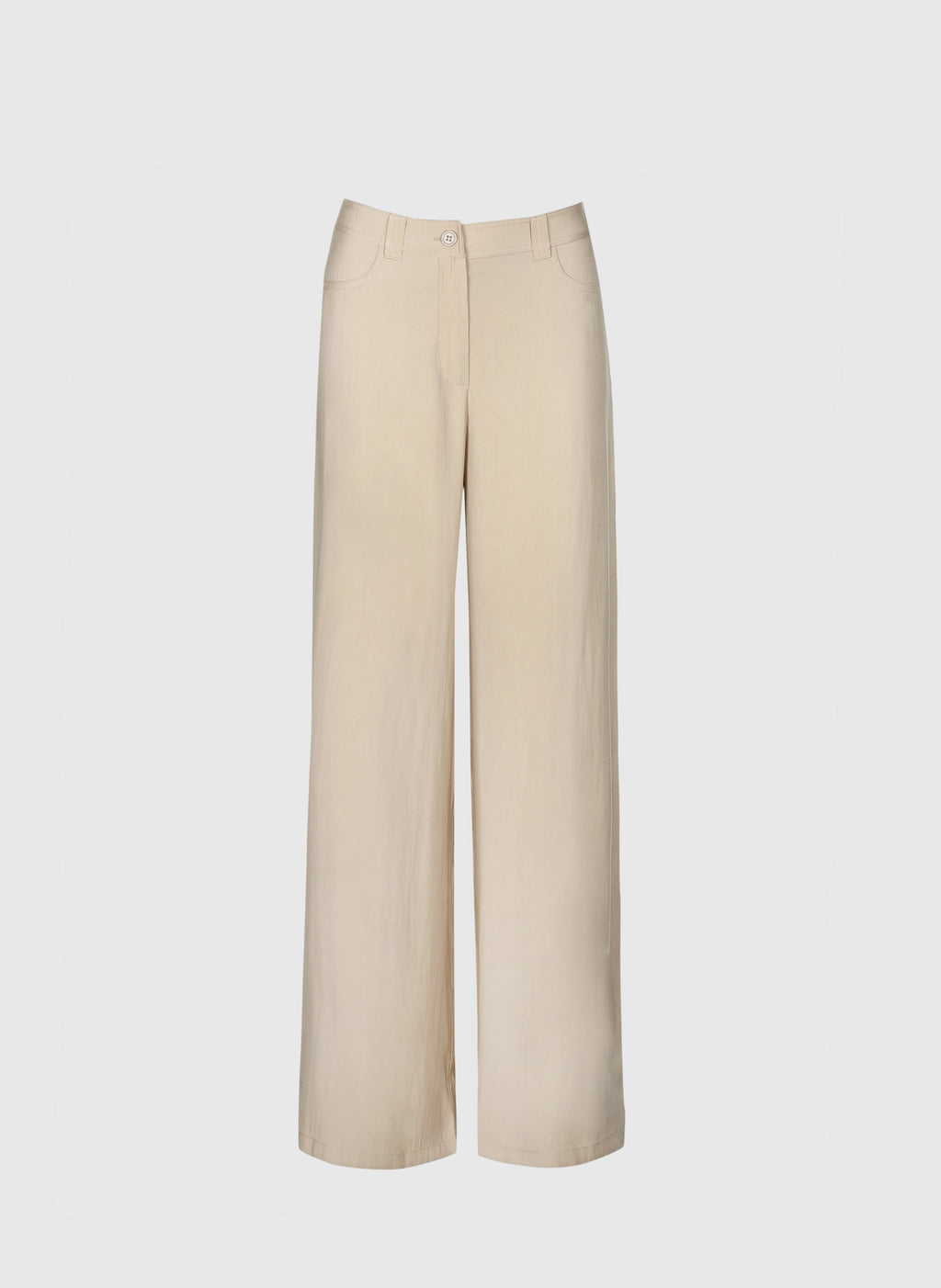 An'ge – Pantalon Phoebila Beige, pantalon large beige clair, vue de face, sur fond uni