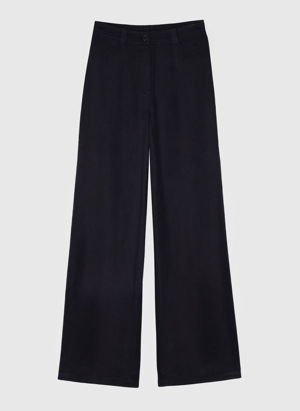 An'ge – Pantalon Phorila Marine, pantalon large noir en coton, vue de face sur fond uni