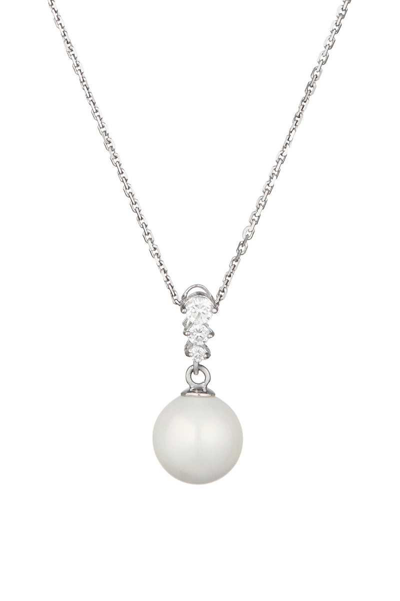 Pendentif "Clarté" Or Blanc 375/1000 Perle Blanche Et Zirconium