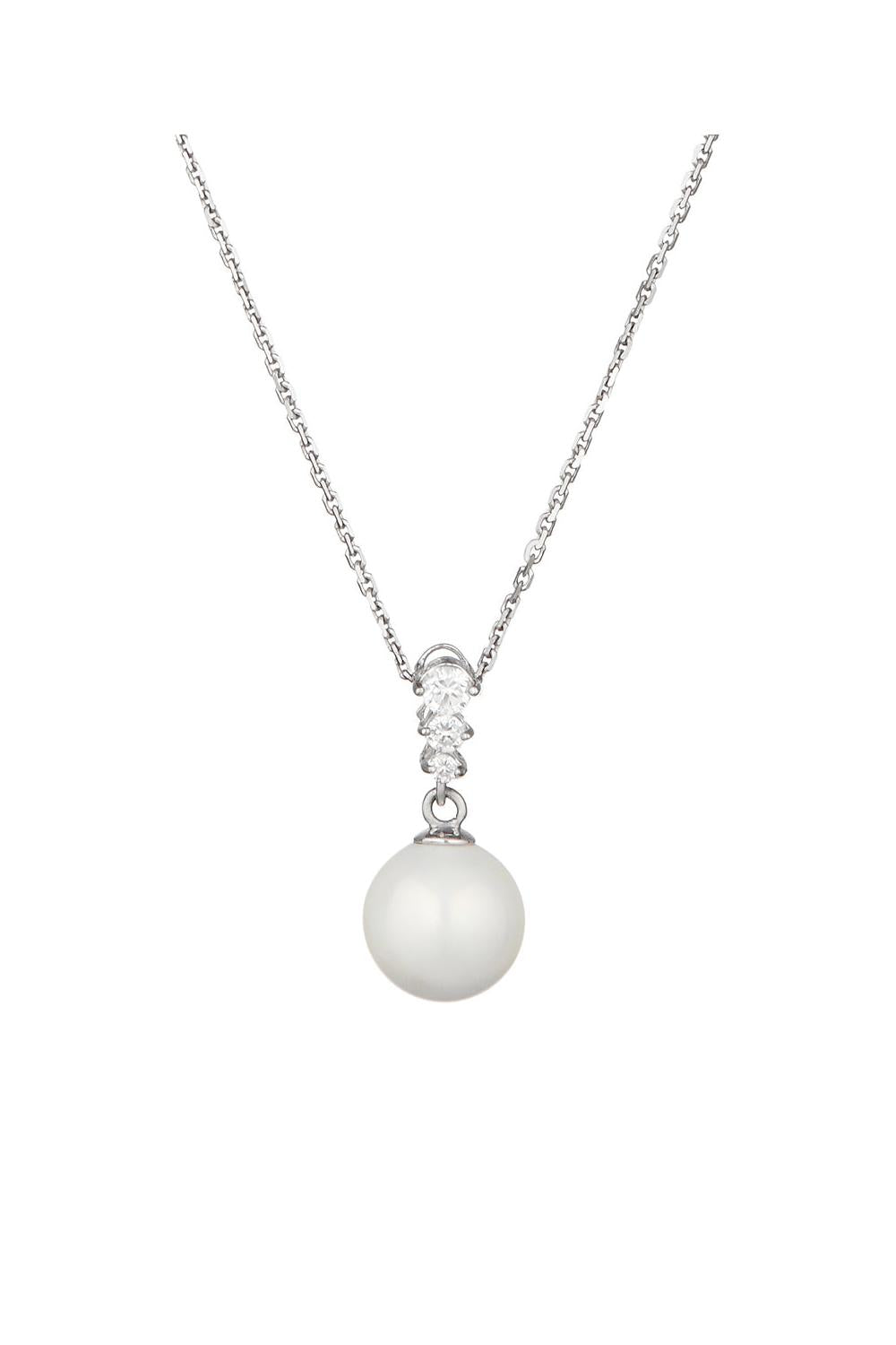 Pendentif "Clarté" Or Blanc 375/1000 Perle Blanche Et Zirconium