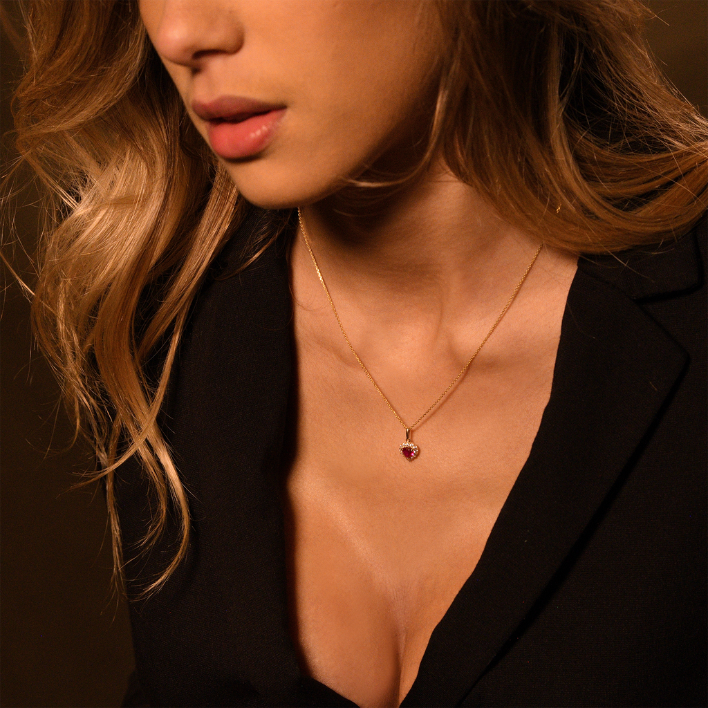 Pendentif "Embrasé" Or Jaune 375/1000 Et Zirconium Rouge