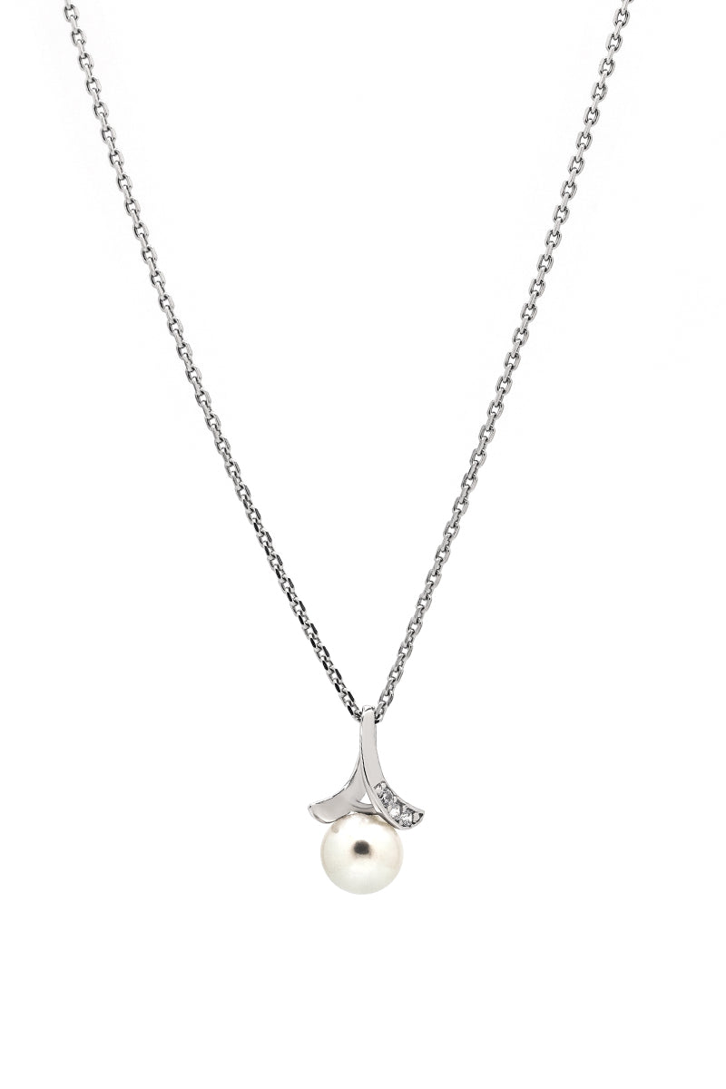 Pendentif "Phenix" Or Blanc 375/1000 Perle Blanche Et Zirconium