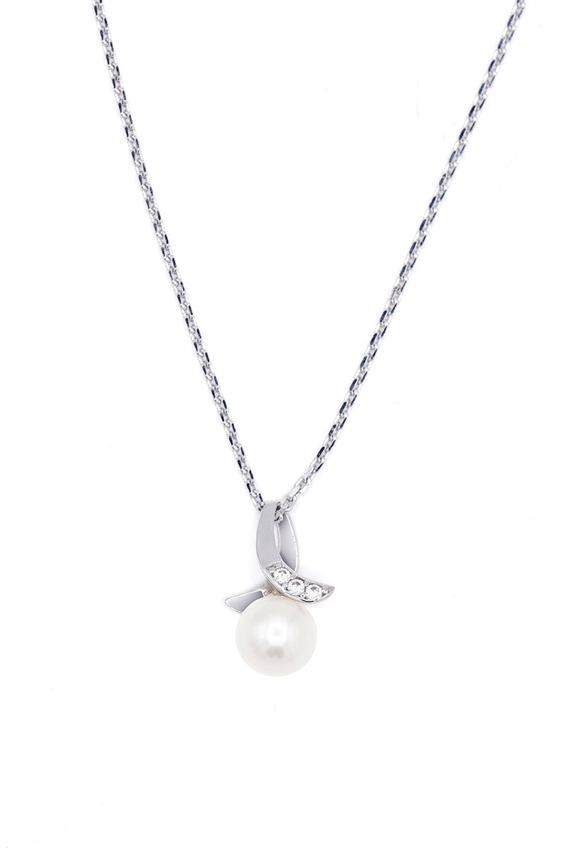 Pendentif "Phenix" Or Blanc 375/1000 Perle Blanche Et Zirconium