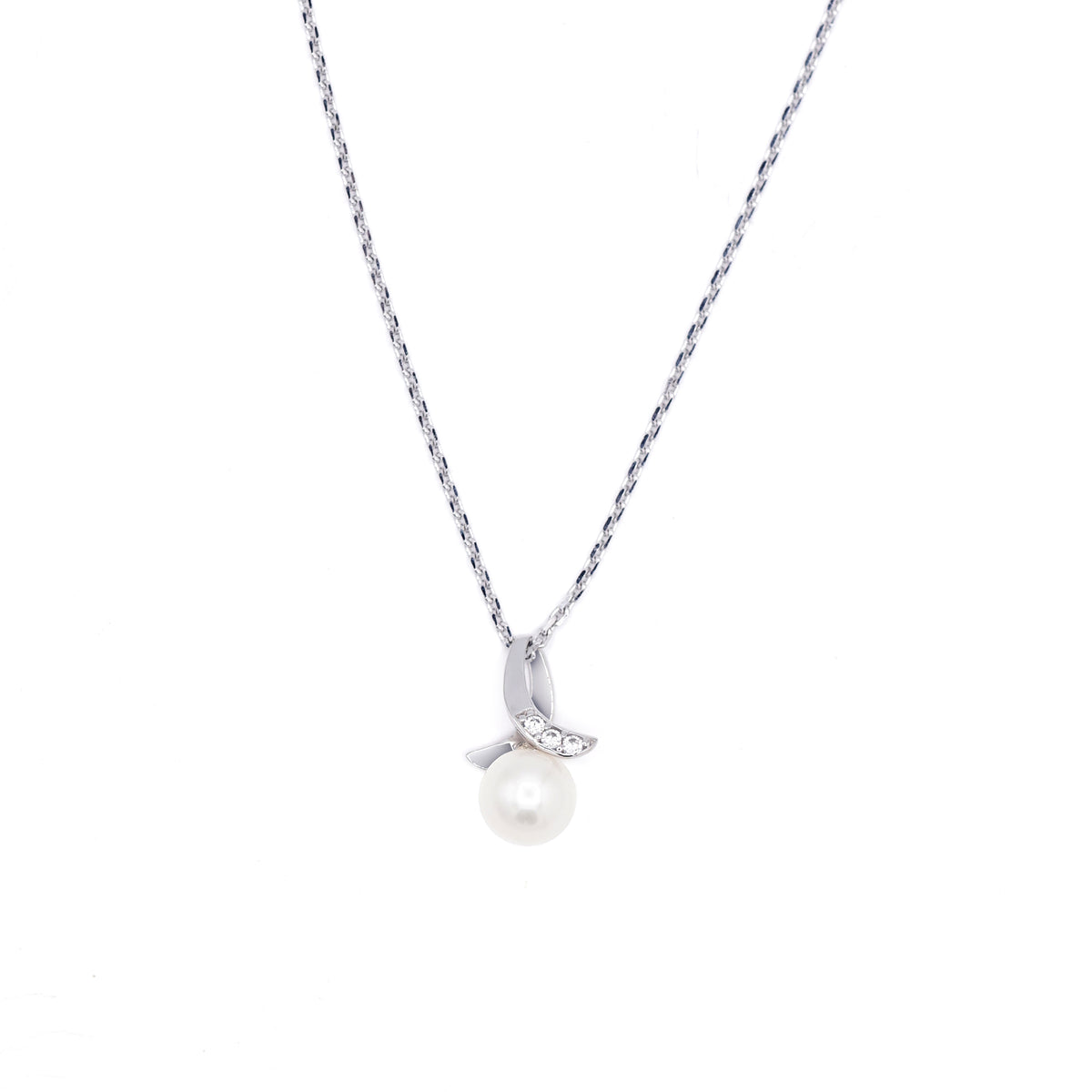 Pendentif "Phenix" Or Blanc 375/1000 Perle Blanche Et Zirconium