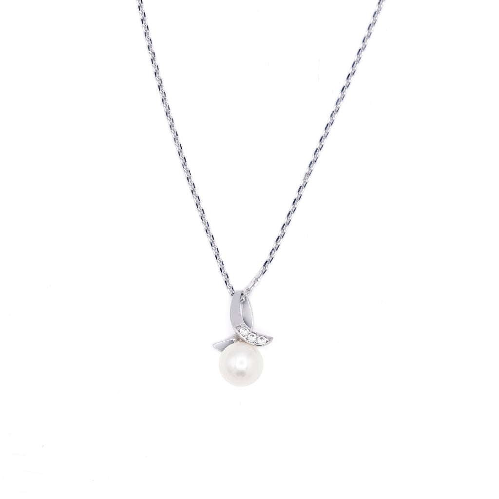 Pendentif "Phenix" Or Blanc 375/1000 Perle Blanche et Zirconium