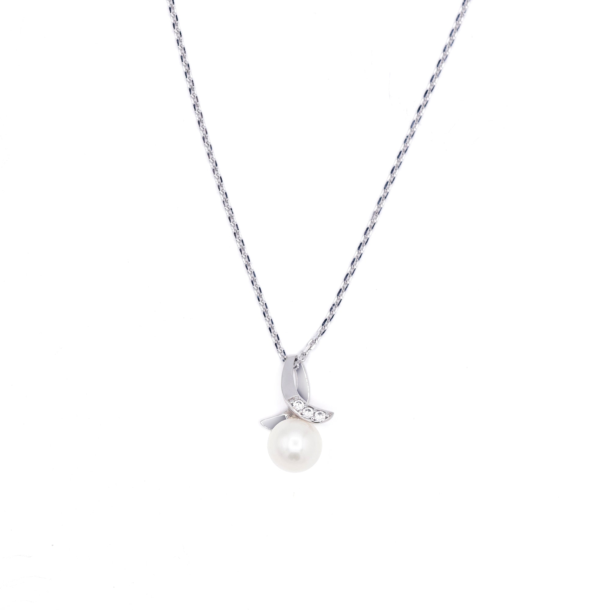 Pendentif "Phenix" Or Blanc 375/1000 Perle Blanche et Zirconium
