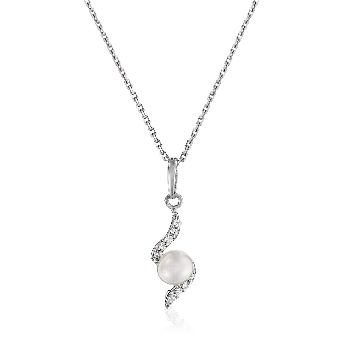 Pendentif "Câjoleur" Or Blanc 375/1000 Perle Blanche Et Zirconium