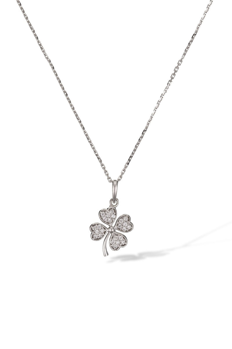 Pendentif "Trèfle" Or Blanc 375/1000 Et Zirconium