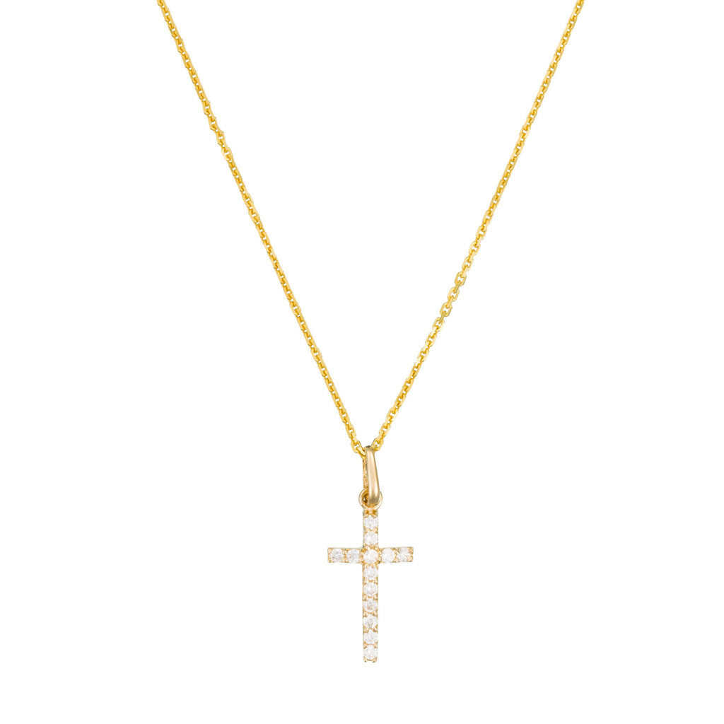 Colgante “Cruz de Promesa” – Oro amarillo 375/1000 y circonio