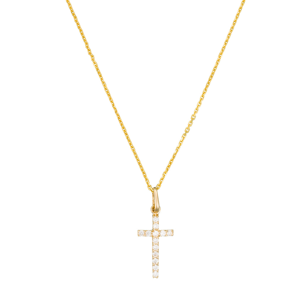 Colgante “Cruz de Promesa” – Oro amarillo 375/1000 y circonio