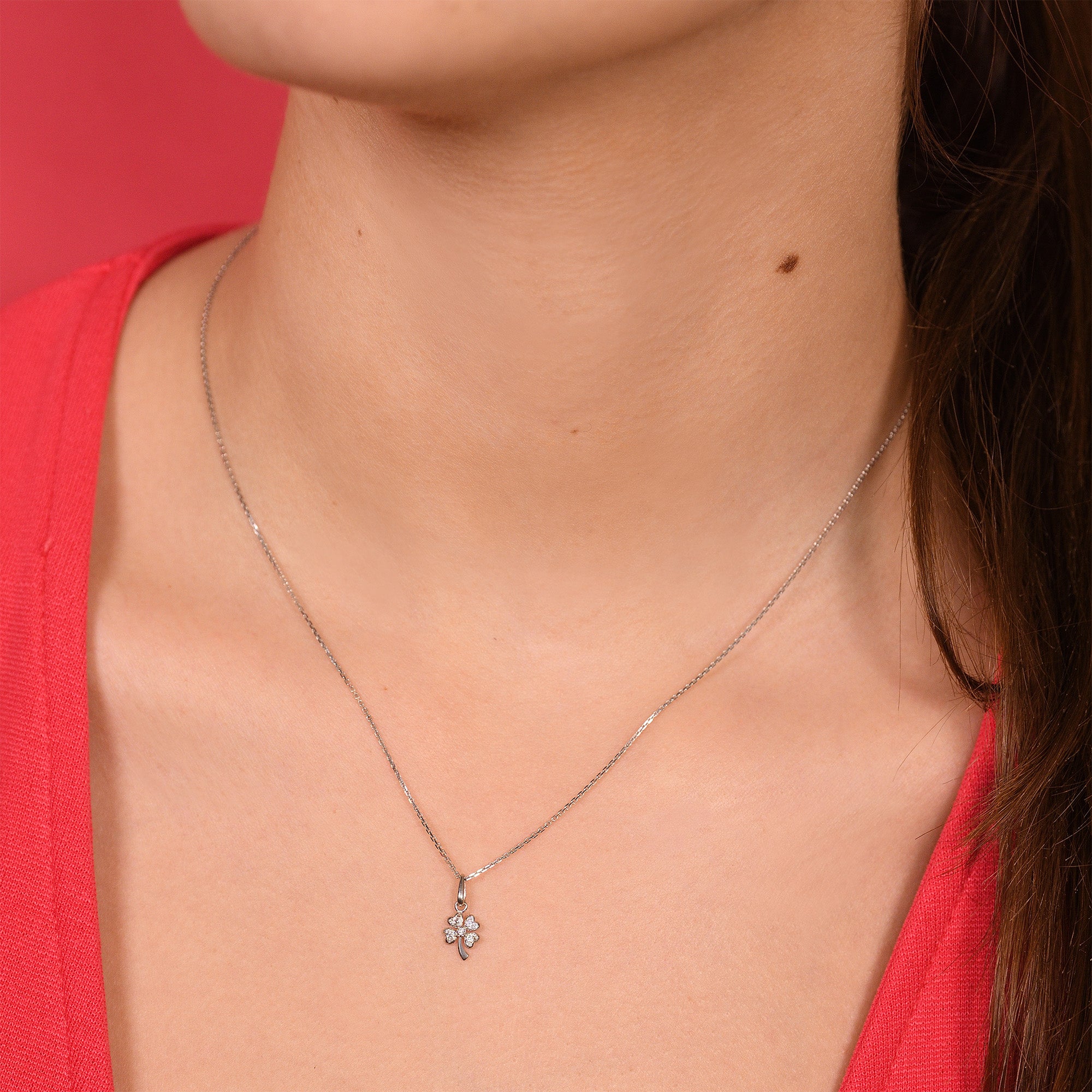 Pendentif "Petit Trèfle" - Or Blanc 375/1000 Et Zirconium