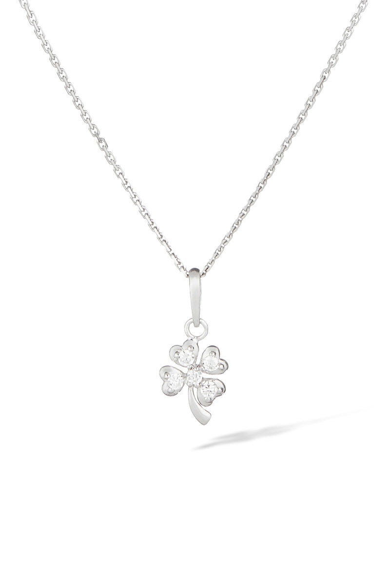 Pendentif "Petit Trèfle" Or Blanc 375/1000 Et Zirconium