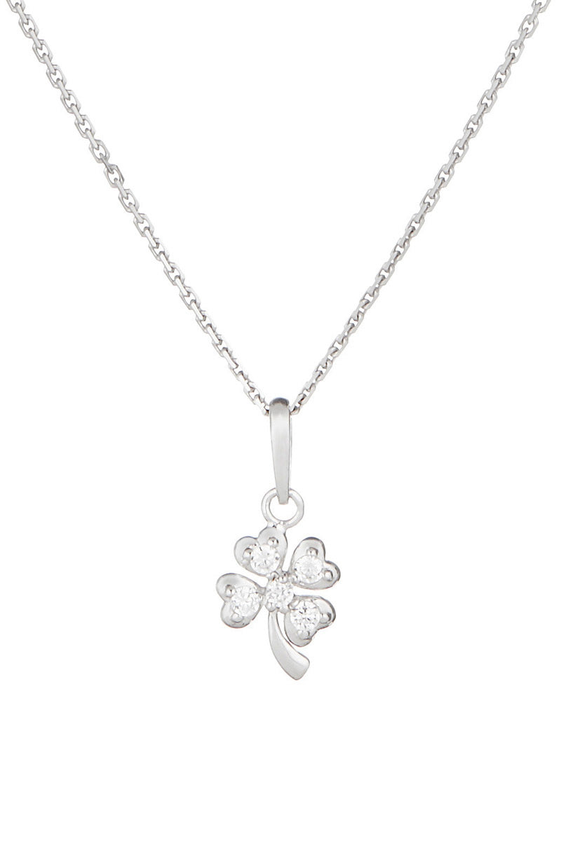 Pendentif "Petit Trèfle" Or Blanc 375/1000 Et Zirconium