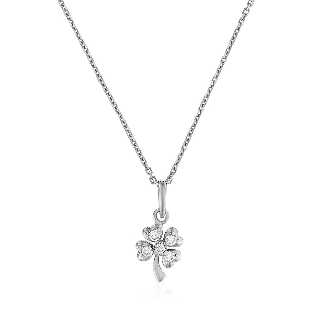 Pendentif "Petit Trèfle" - Or Blanc 375/1000 Et Zirconium