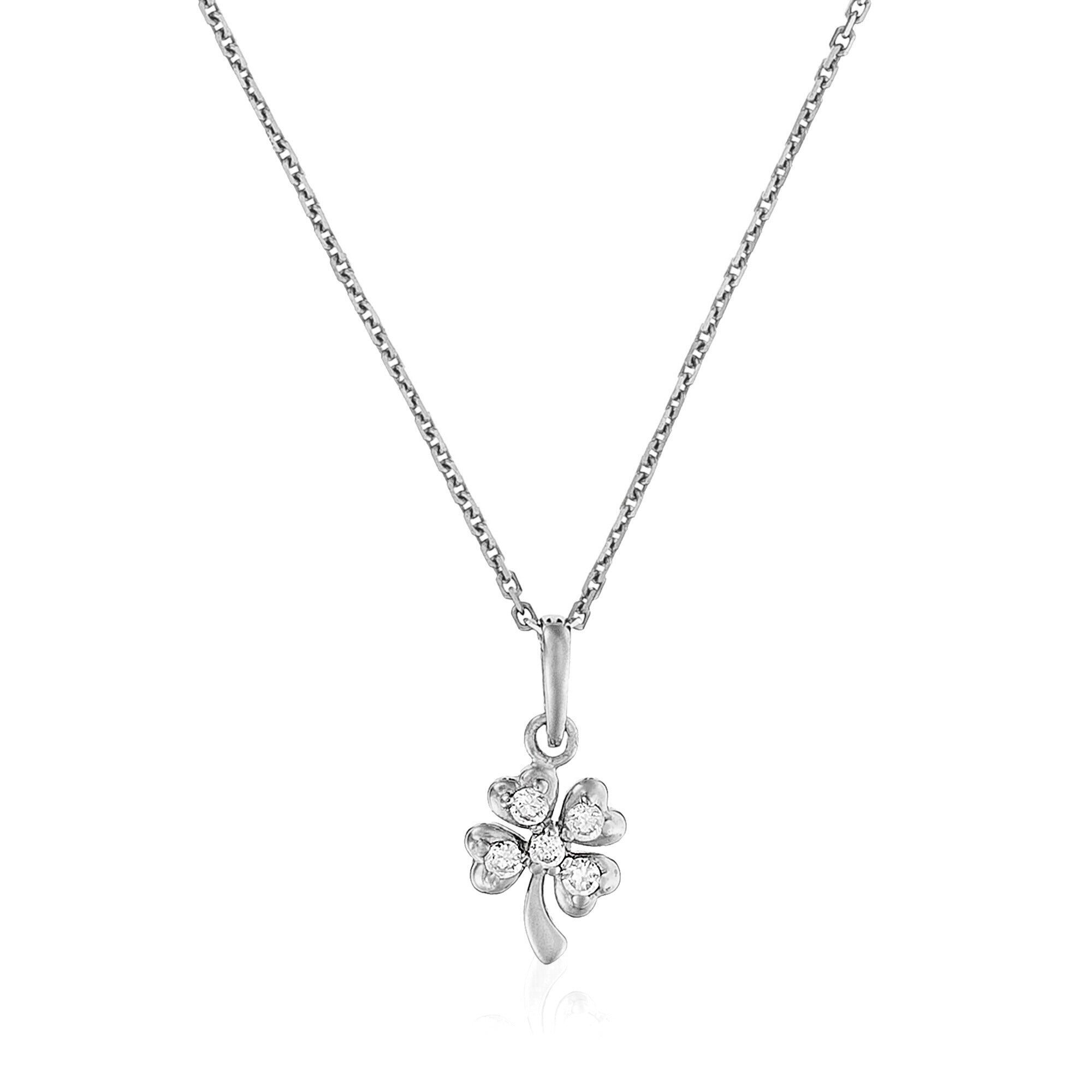 Pendentif "Petit Trèfle" - Or Blanc 375/1000 Et Zirconium