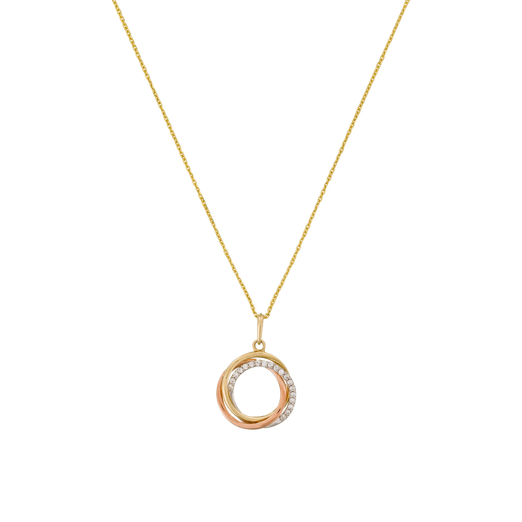 375/1000 Tricolor Gold “Circle Trio” Pendant
