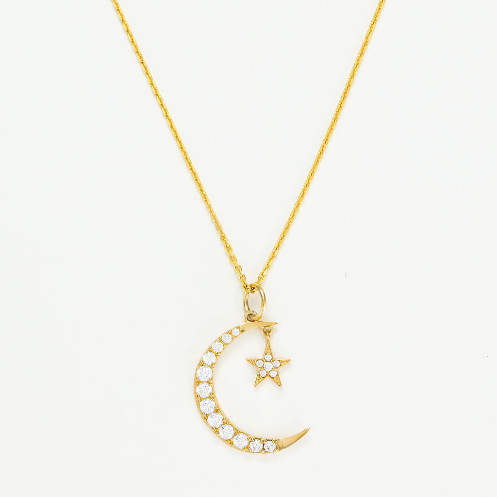 Pendentif "Lune Etoile" - Or Jaune 375/1000 Et Zirconium